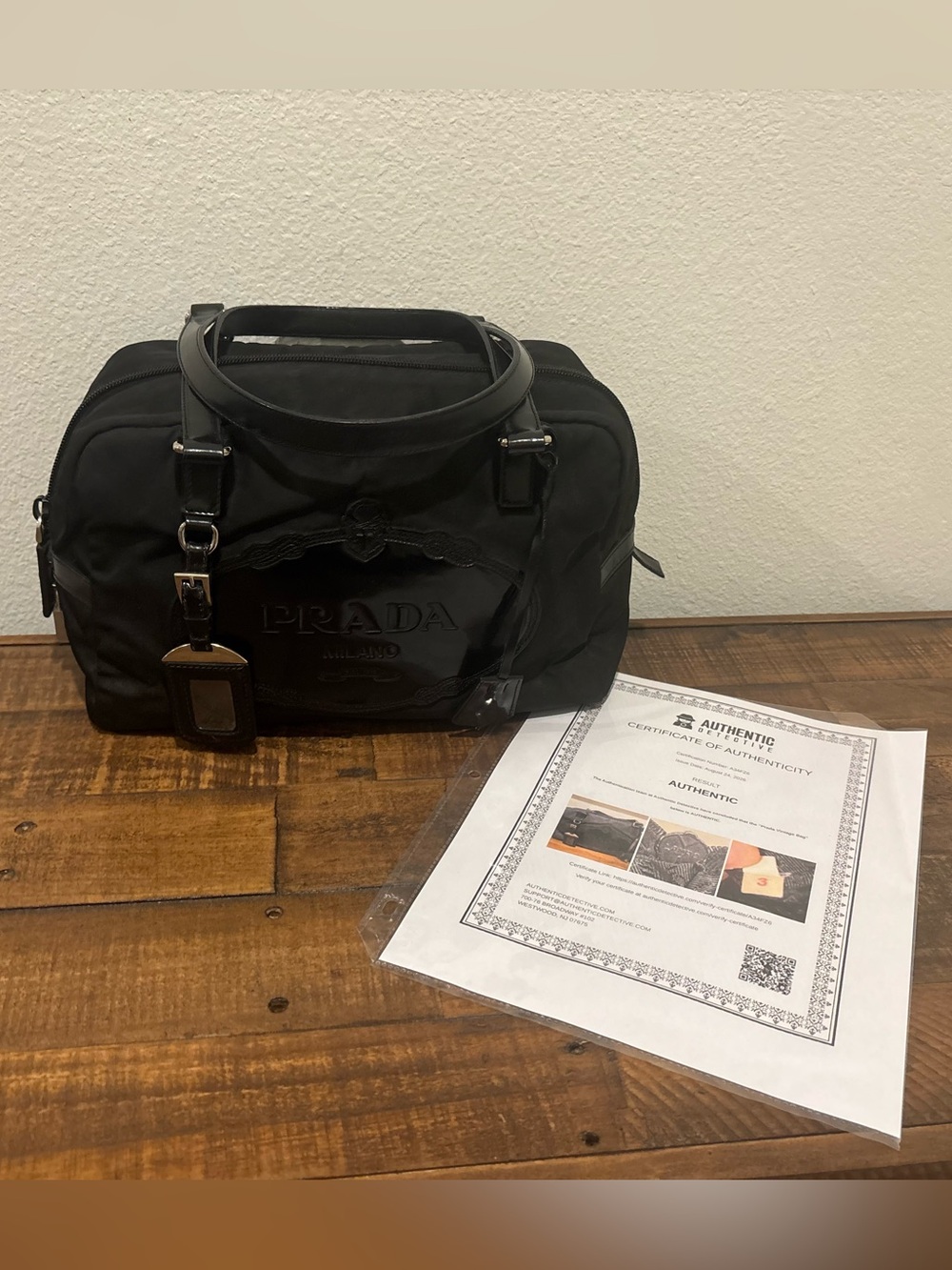 Vintage Prada Black Nylon Handbag with COA